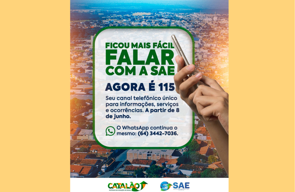 Prefeitura de Catalão informa: SAE passa a utilizar o número 115 como canal único de atendimento